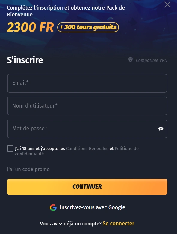 WinShark Formulaire D'inscription Première Étape